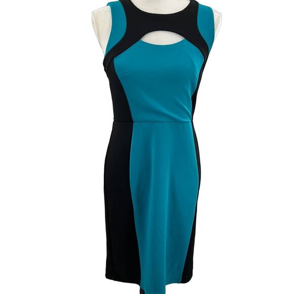 Nicole Miller Women's Turquoise & Black Sleeveless Coctail Dress Size Medium - Picture 1 of 15